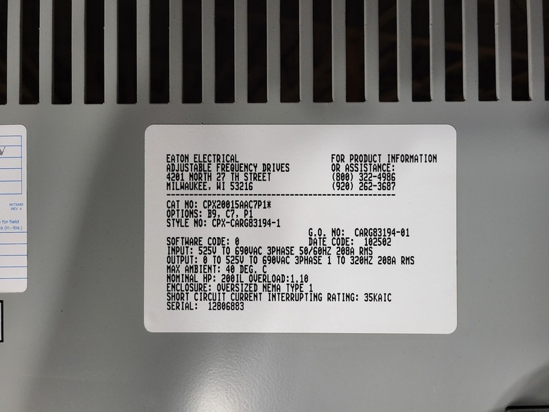 200 HP Eaton, CPX9000, CPX20015AAC7P1, VFD, 600 Volts, 3 phase - Image 3