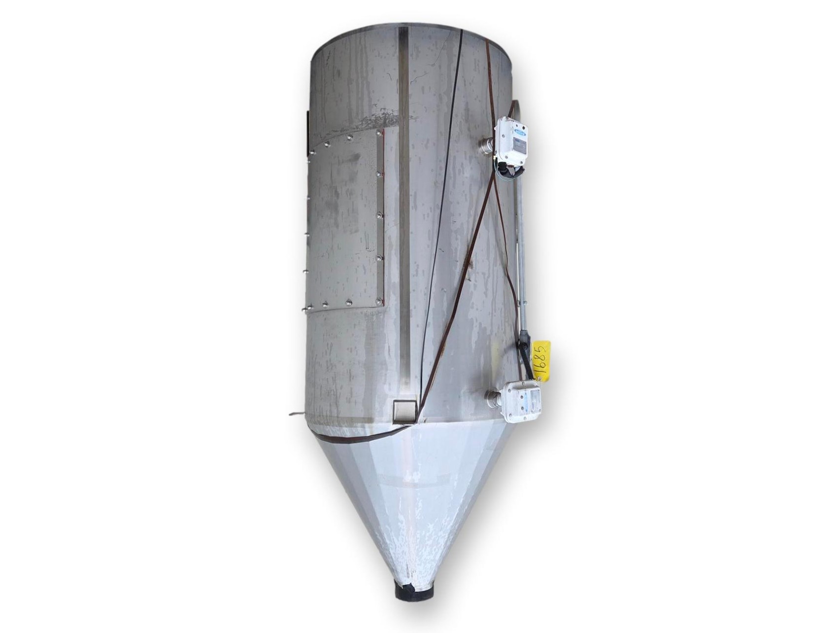 40 cu.ft. Stainless Steel Dry Material Hopper, 90" overall height, 7.5" x 22" inlet, 6" diameter outlet, 18" - Image 1