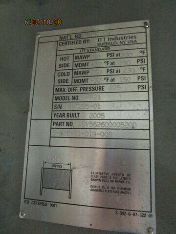 ITT Technologies, PF21, Stainless Steel plate heat exchanger, 225 psi - Image 6