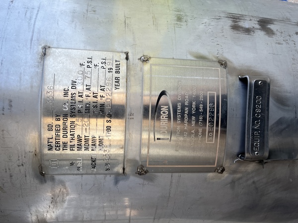 42 sq.ft. Durion, vertical rotating leaf filter, 20 leaves, 75 psi @ 300&deg;F, serial #3536-1700, 1991 - Image 2