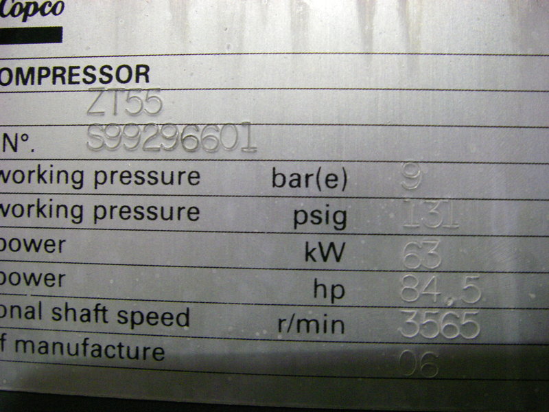 269 cfm, 125 psi, Atlas Copco #ZT55, 460 V., 2006, #A-1417 - Image 5