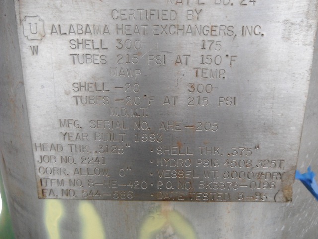 1545 sq.ft., 300 psi shell, 215 psi tube, Alabama, Heat Exchanger, NH3 Recovery Condenser, 175°F. - Image 2