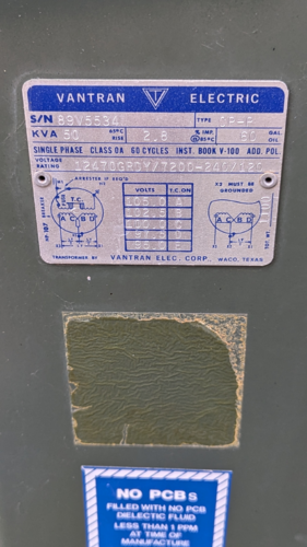 50 KVA 12470GRDY/7200 Primary, 240/120 Secondary, Vantran Ind. - Image 5