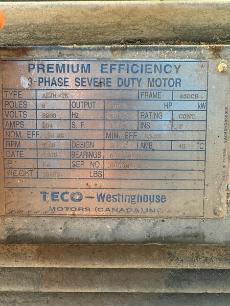 900/1000 HP 1188 RPM Teco Westinghouse, Frame 450C, TEFC BB, 1.15 service factor, 2300 Volts - Image 4