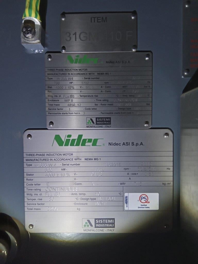 700 HP 1782 RPM Nidec/us Motor, Frame 355, weather protected enclosure type 2, new surplus 4000 Volts - Image 2