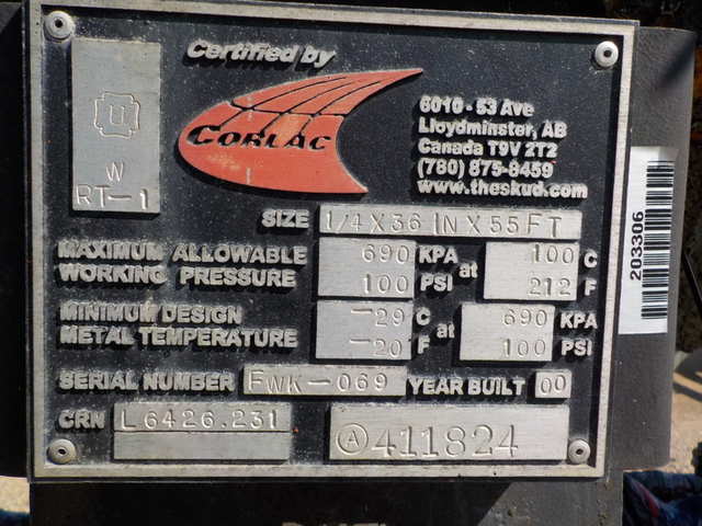36" x 55' Corlac Industries, horizontal free water knockouts, 100 psi, 212°F, 2000 - Image 4