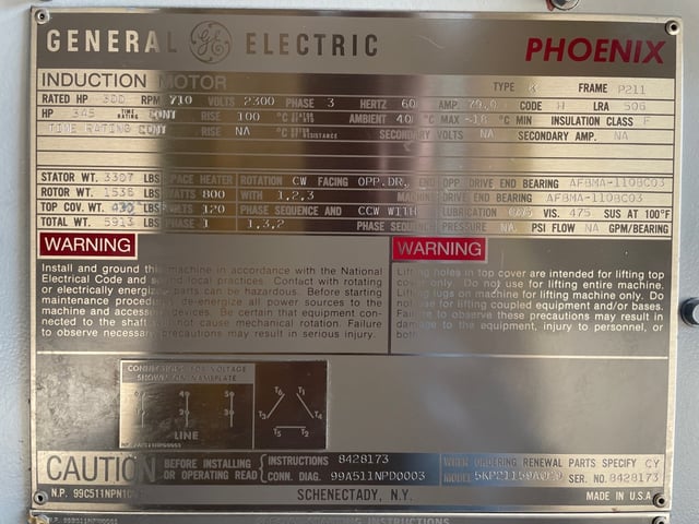 300 HP 720 RPM General Electric, Frame P211, WPIIBB, 2300 Volts - Image 3