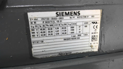 24 KW Siemens #1PH7133-2QG22-0803, 2650 RPM Servo Motor 42 amps - Image 5