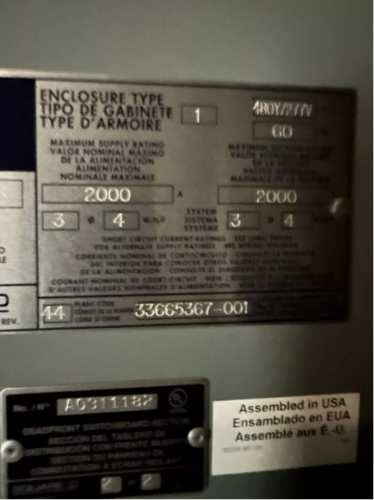 2000 Amps, Square D #QED, switchboard main breaker with distribution, 480 Volts indoor - Image 2
