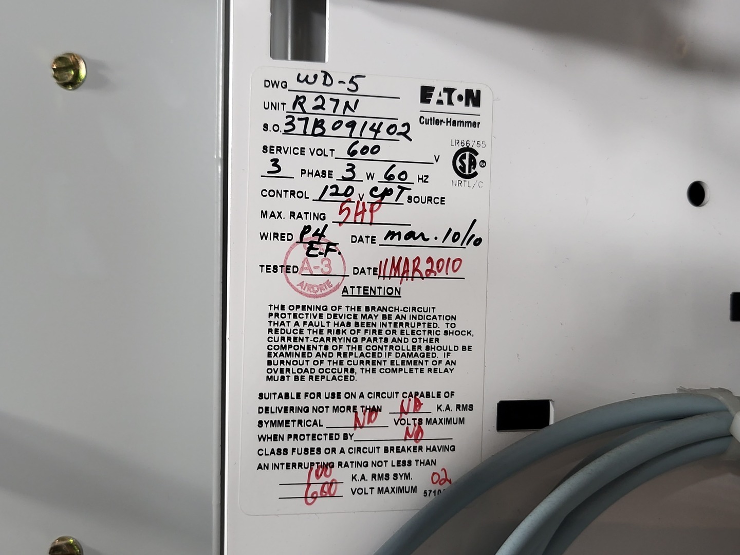 5 HP Eaton, SVX004A1-5A4N1, variable frequency drive, 600 Volts, 3 phase, like new - Image 6