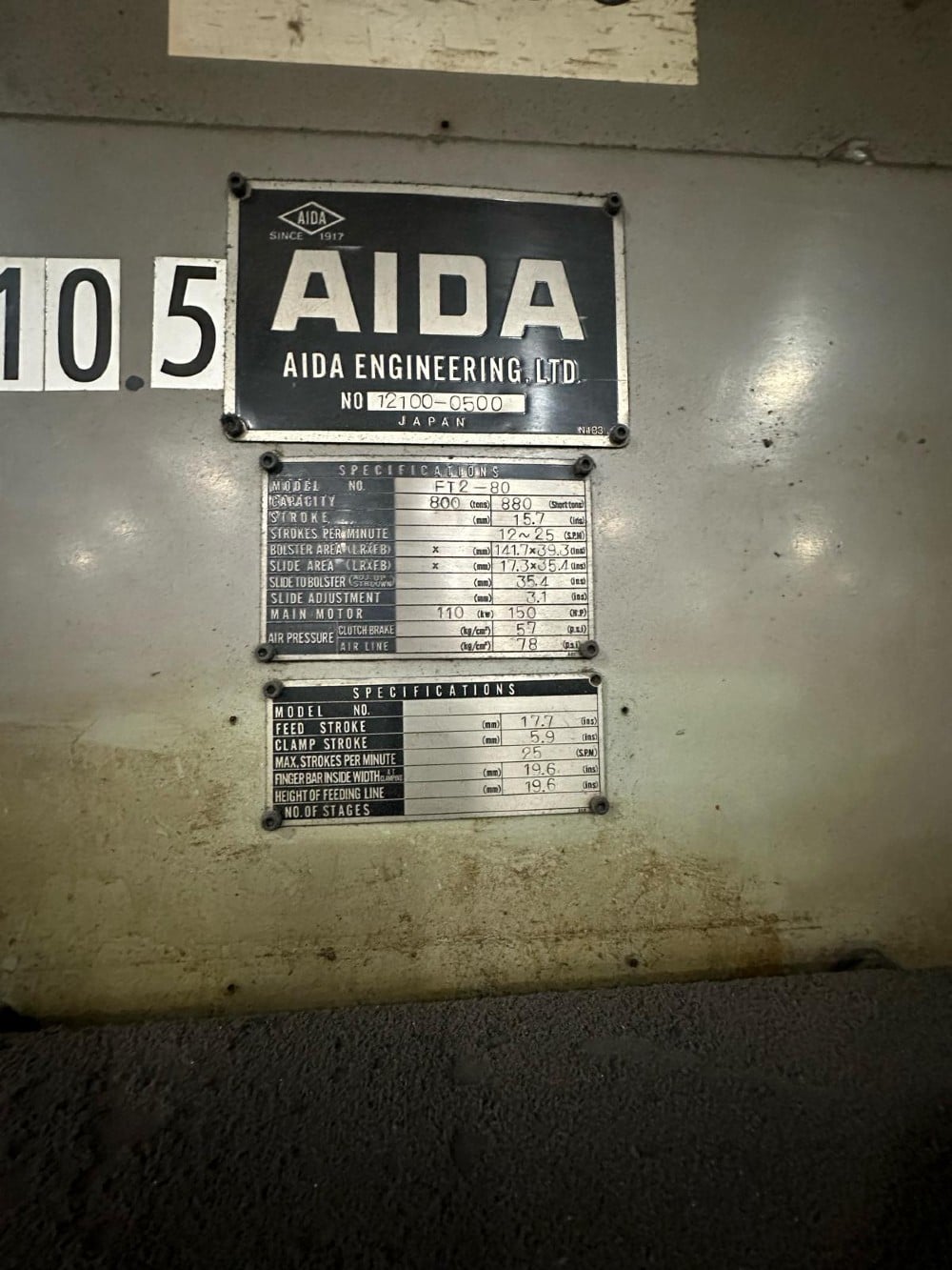 880 Ton, Aida #FT2-80, 142" bed, 15.7" stroke, 12-25 SPM, Windows, under power, very good - Image 2