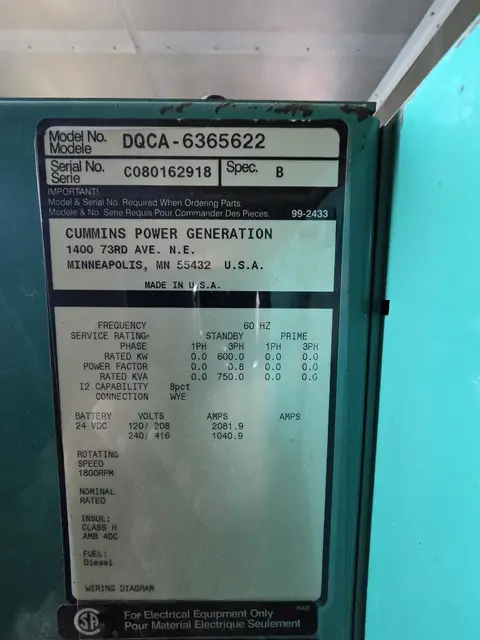 600 KW Cummins, diesel generator, enclosed, 277/480 Volts, 750 hours, 2008 - Image 6