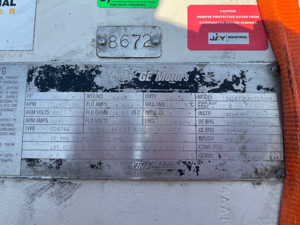 800 HP 1150/1250 RPM General Electric, Frame CD6766, SPFG-SV, ball, 500 VA, 150/300 VF, Eok, nice running - Image 1