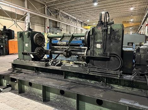 Loopco #6158A, 80" x 3/8" stub arbor inline side trimmer, L to R, 295 FPM, 3/8" strip thickness, 1983 - Image 2