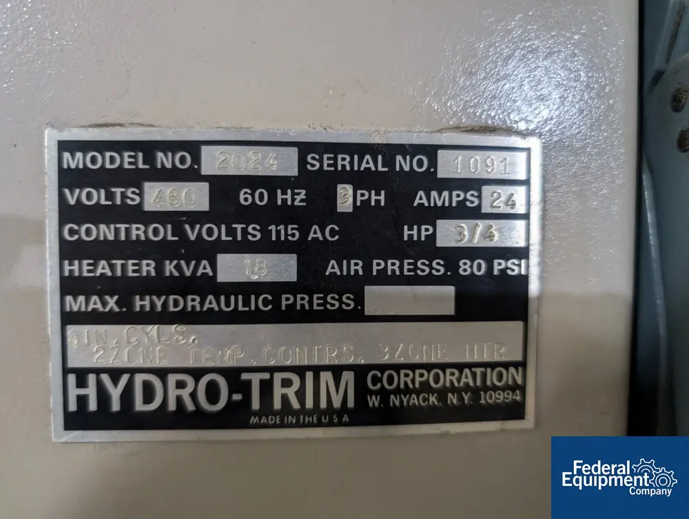 Hydro-Trim #2024, shuttle thermoformer, 20" x 24", top & bottom platens, onboard vacuum system, 480 V. - Image 2