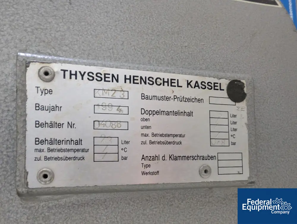 Thysesen Henschel #KM23, mixer cooler, 23 liter, jacketed for .8 bar, side discharge with manual plug valve - Image 8