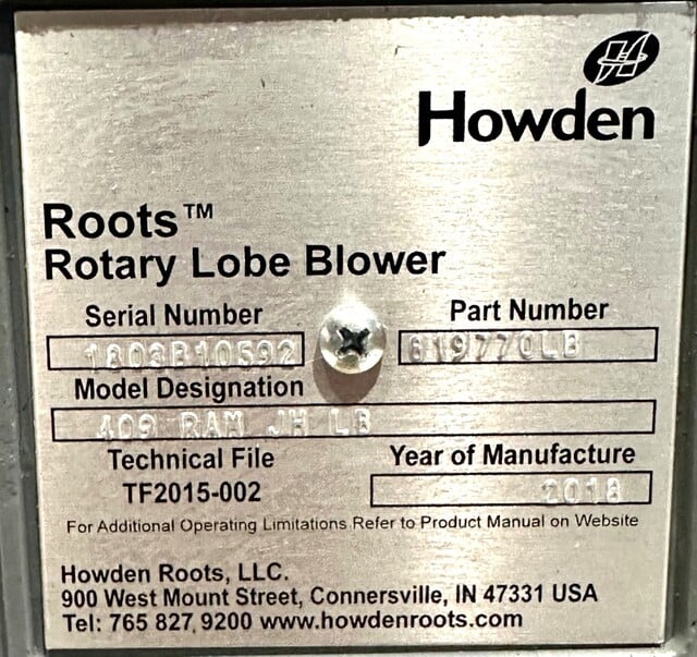 Roots Howden #409-RAM-JH-LB, positive displacement blower, unused, 2018 - Image 7