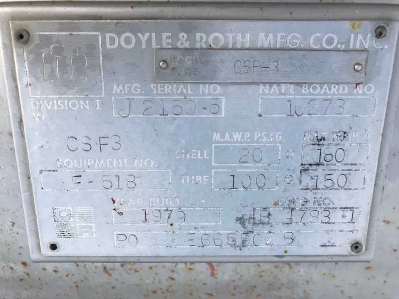 3062 sq.ft., 20 psi shell, 100 psi tube, Doyle & Roth, 180&deg;F shell, 150&deg;F tube, - Image 4