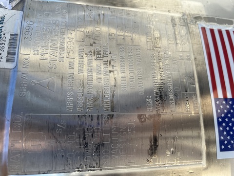 80 gallon Precision Stainless, reactor, 316L Stainless Steel, jacketed, 45 psi internal, dished bottom, 1992 - Image 5