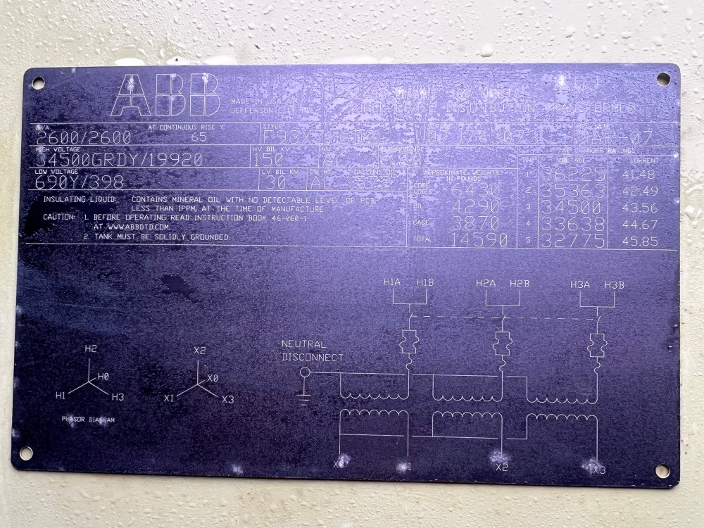 2600 KVA 34500GRDY/19920 Primary, 609Y/398 Secondary, ABB padmount, 3 phase distribution - Image 5