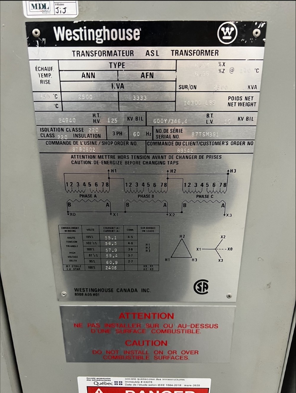 2500 KVA 25000 Primary, 600/347 Secondary, Dry transformer NEMA 1 enclosure (2X availables) - Image 2