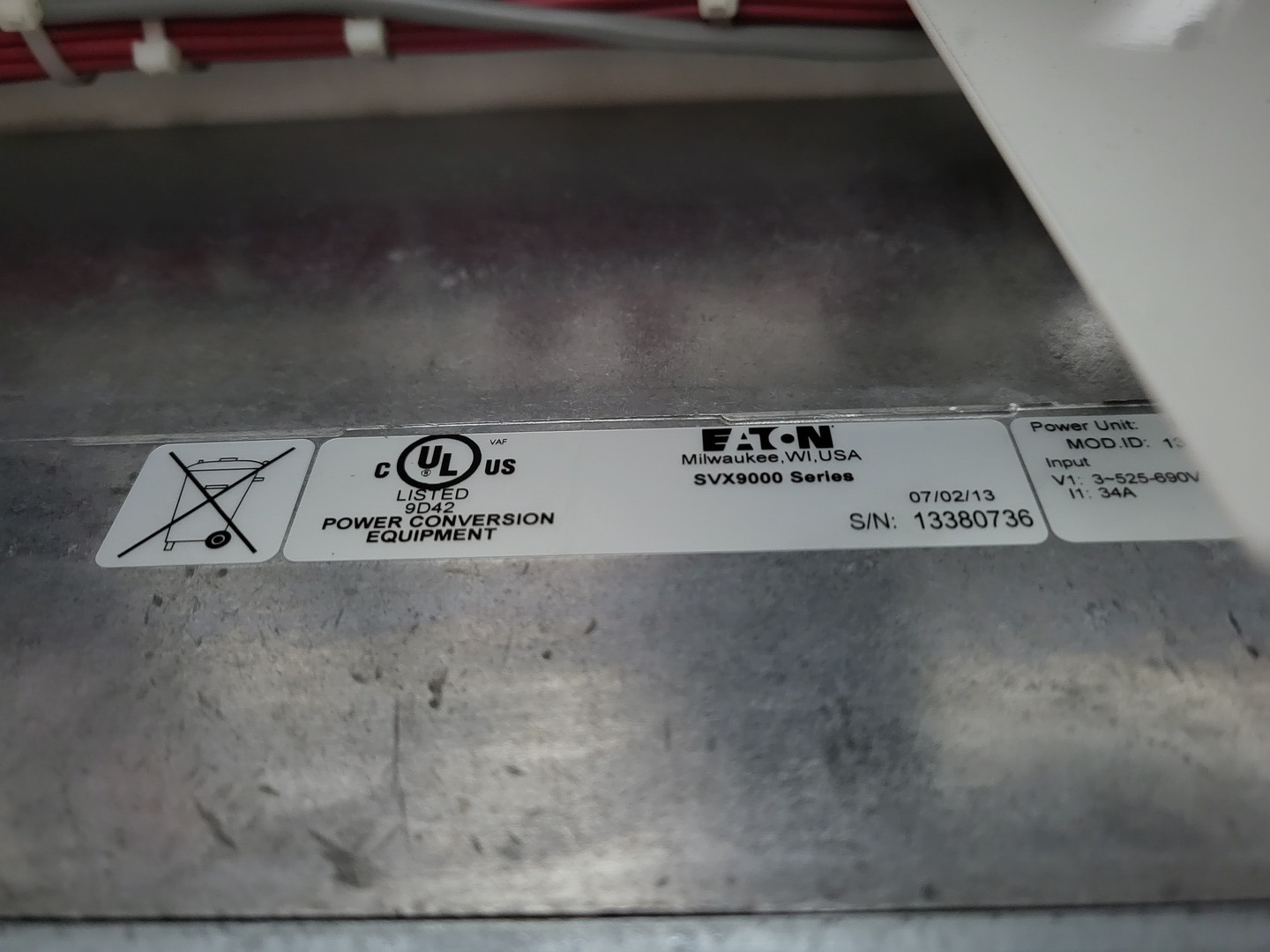 20 HP Eaton, SVX025A1-5A4N1, variable frequency drive, 600 Volts, 34 amps, like new - Image 7