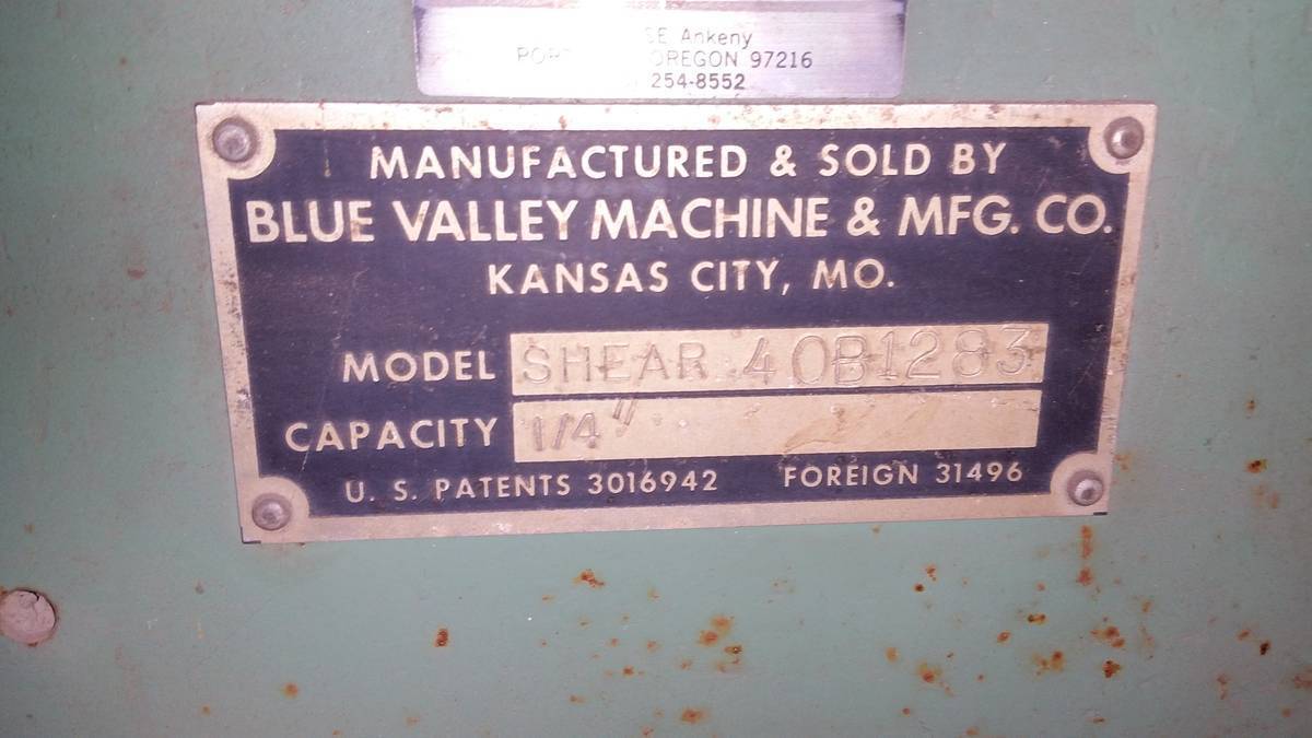 Blue Valley #40, ring & circle shear, 1/4" x 12' capacity, 15.5" throat - Image 2