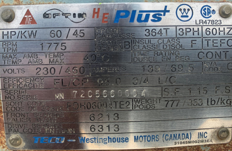 61 GPM Wheatley Gaso #T365, injection pump,, 275 psi, 60 HP @ 1775 RPM, 460 V., 3-phase, 2019 - Image 7