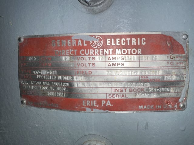 800 HP 800 RPM General Electric, Frame MDV820AAR, DPFVBB (3 available) - Image 1