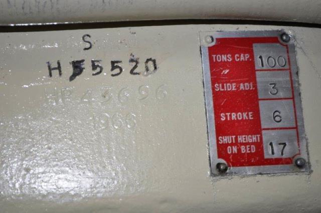 100 Ton, Bliss, double crank, 6" stroke, 17" Shut Height, air clutch & brake, 1966, #12664j - Image 7