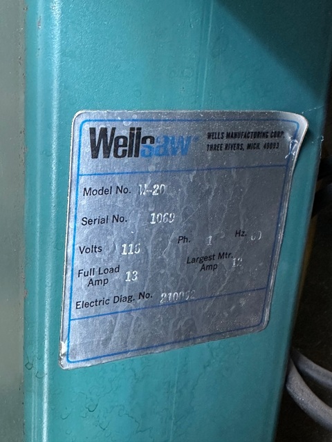 20" x 24" Wellsaw #W-20, vertical bandsaw, 3 HP, 3000 FPM, 0.37"W x 193" L blade - Image 7