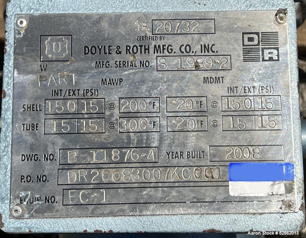 20.2 sq.ft., Doyle & Roth, Vertical Shell and Tube Heat Exchanger, 150 psi / FV @ -20 to 200&deg; F. (27) .75" - Image 7