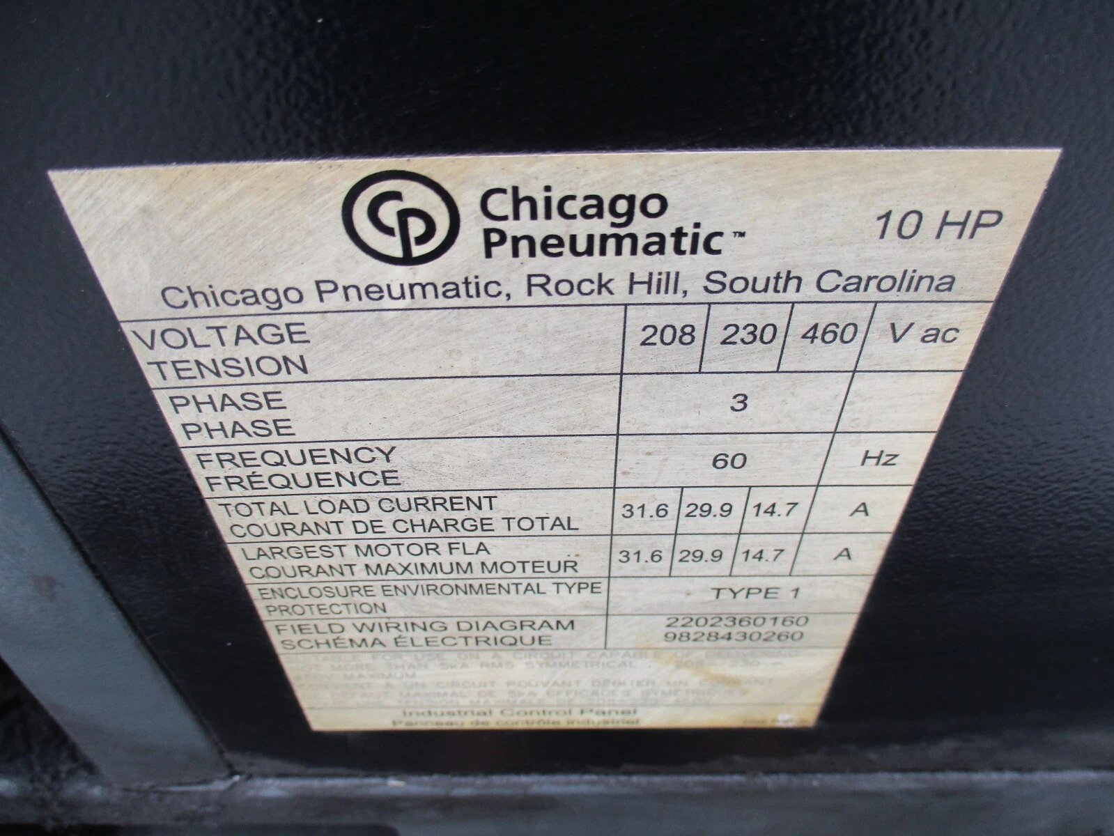10 HP Chicago Pneumatic #QRS-10, rotary air compressor,tank & dryer, 40 cfm @ 125 psi, 230/460 V., 3-phase - Image 7
