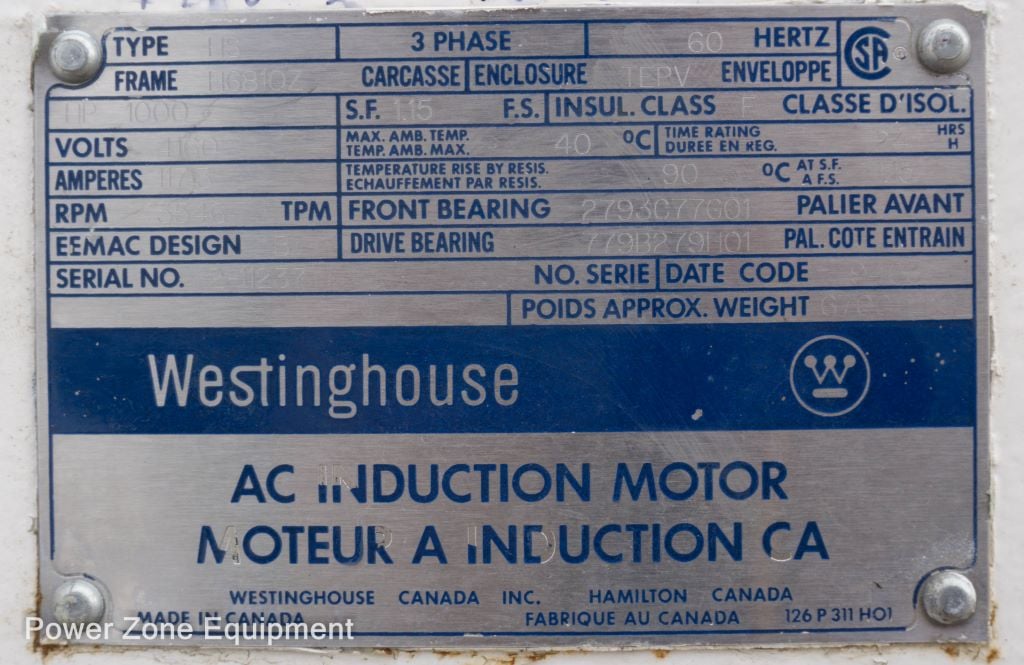 1000 HP 3512 RPM Westinghouse, Frame H6810Z, TEPV, 4160 Volts - Image 4