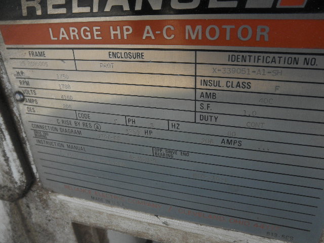 1750 HP 1788 RPM Reliance, Frame 25-BS9500S, PROT, 4160 Volts - Image 3