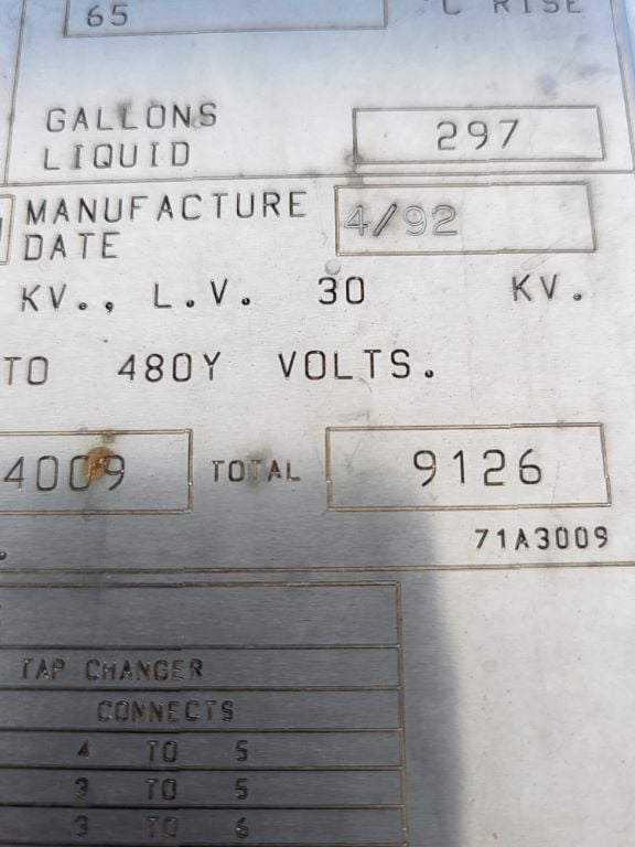1000 KVA 4160 Primary, 480Y/277 Secondary, ABB #PC-2000, substation type, Class OA - Image 6