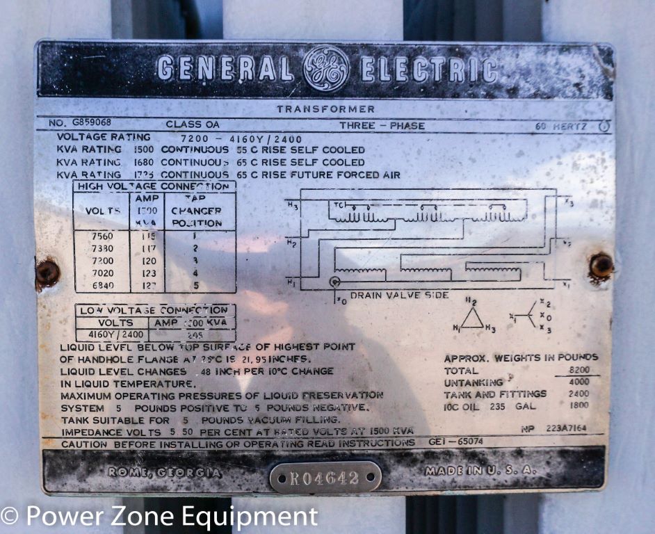 1500 KVA 7200 Primary, 4160Y/2400 Secondary, General Electric #G859068, Class OA - Image 8