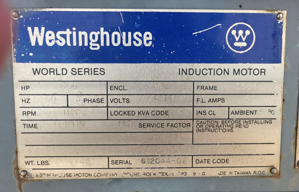 500 HP 1188 RPM Teco Westinghouse, Frame 3509, weather protected enclosure type 2, 4160 Volts - Image 5