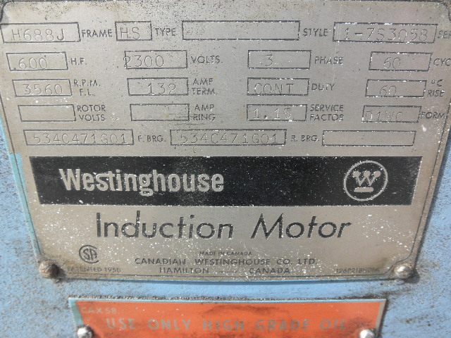 600 HP 3560 RPM Westinghouse, Frame H688J, DIWC, 2300 Volts - Image 4
