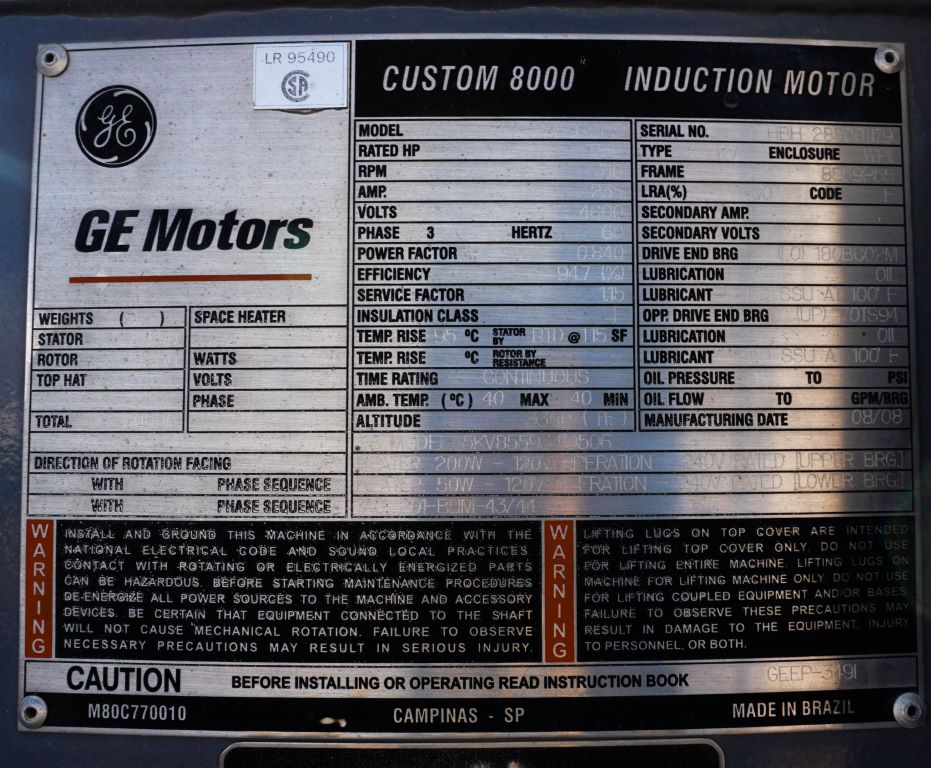 1750 HP 710 RPM General Electric 5KV8559P003, Frame 8559P55, weather protected enclosure type 2, 4000 Volts - Image 5