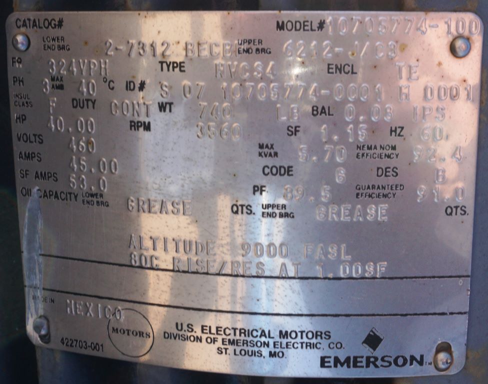 40 HP 3560 RPM U.S. Motors, Frame 324VPH, TE, 460 Volts - Image 2