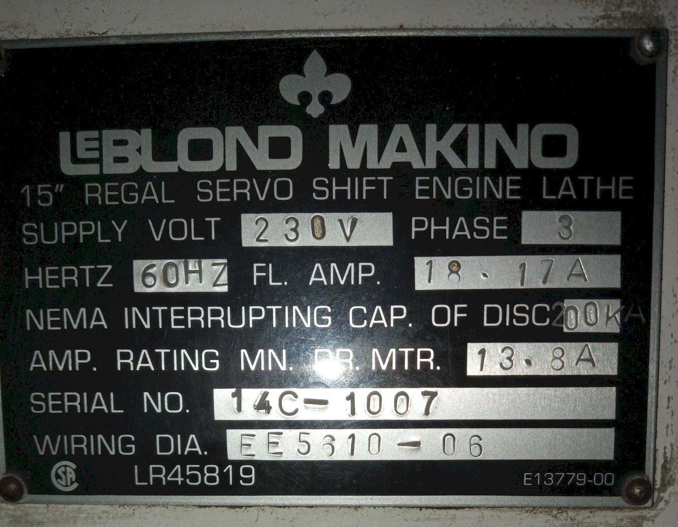 15" x 54" Leblond Makino #14C-Regal-Servo-Shift, engine lathe, 16" swing, 3-jaw 10" chuck, 2.75"thru hole - Image 8