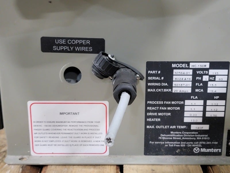 Munters #30564-01, desiccant dehumidifier, 75-150 scfm, 1.5 KW @ 115 VAC, like new - Image 3