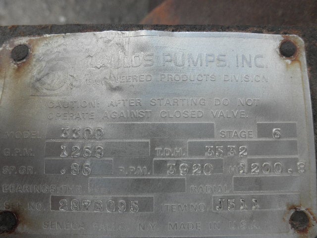 1268 GPM @ 3532' TDH, Goulds #3300-4x6x11, Centrifugal Pump, Horz., bare case, 6-stage, 6" suction, 4" - Image 10