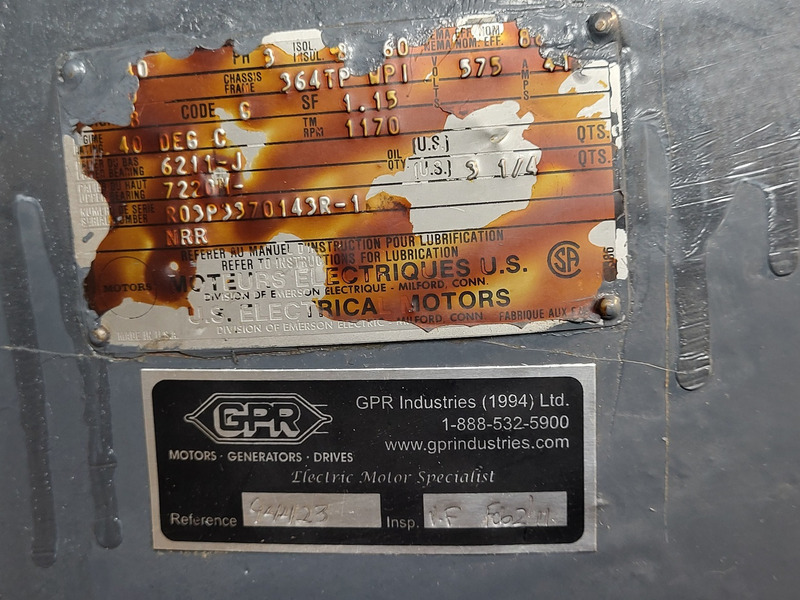 10 HP 1170 RPM U.S. Motors, Frame 364TP, weather protected enclosure type 1, VHS, vertical hollow shaft, 575 - Image 2
