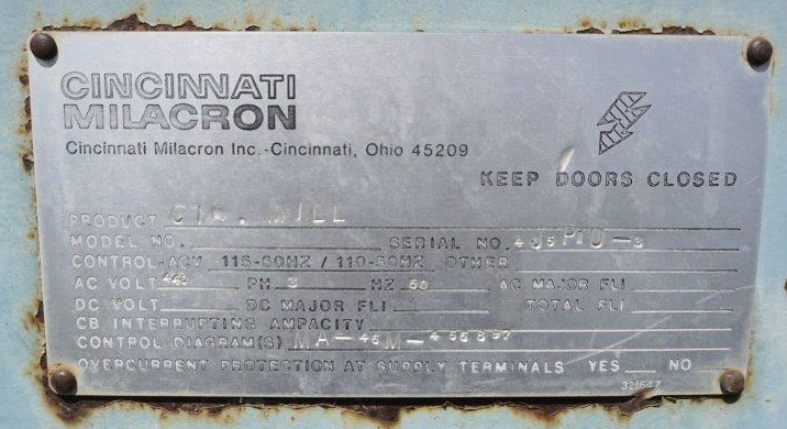Cincinnati, Milling Machine, 89" L x 101" width x 79" H, 100/1030 RPM, 440 V - Image 7