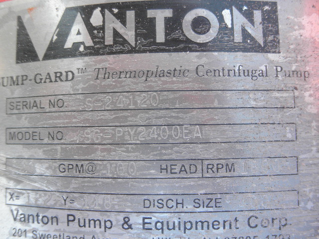 800 GPM @ 100' TDH, Vanton #SG-PY2400EA, Sump-Gard Thermoplastic Centrifugal Pump, Vert., 10.17" L pump - Image 6