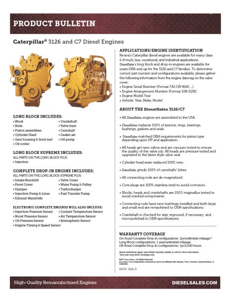 Caterpillar C-7, Long Block Diesel Truck Engine, Rebuilt - Image 2