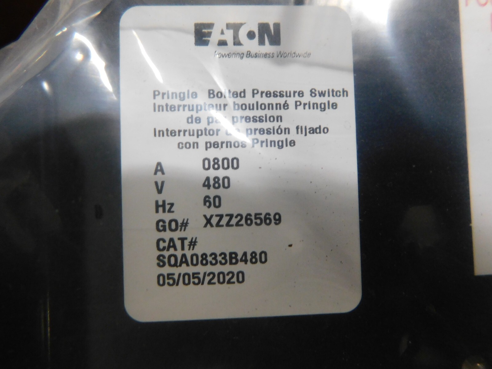 800 Amp. Eaton, SQA0833T480, Pringle bolted pressure switch, 480 Volts, 60 Hz., new - Image 9