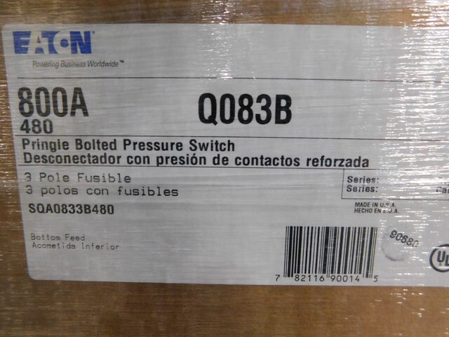 800 Amp. Eaton, SQA0833T480, Pringle bolted pressure switch, 480 Volts, 60 Hz., new - Image 10